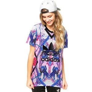 Adidas Originals Shirt Womens Medium Farm Borboflor Birds Colorful Floral AOP